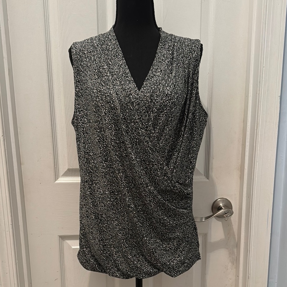 White House Black Market Black and White Wrap Blouse